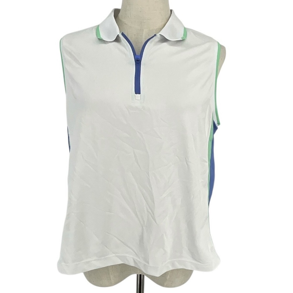 RLX Ralph Lauren Women's White Sleeveless Golf Polo Shirt XL Classic Fit Retro